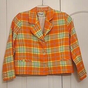 Marinna Vintage boxy plaid cropped blazer Orange & Green Size S/M